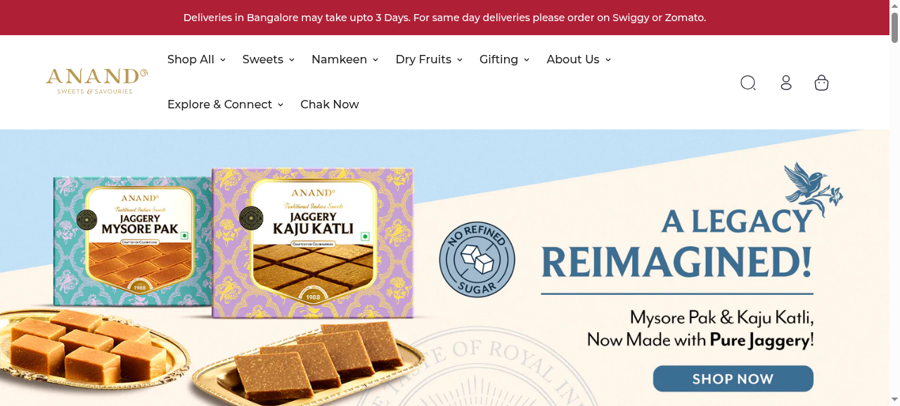 Anand Sweets - Shopify store screenshot